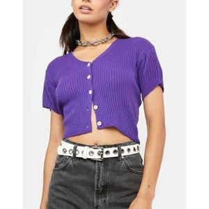 ASOS Daisy Street Purple 90s Knitted Short Sleeve Cardigan Sweater
